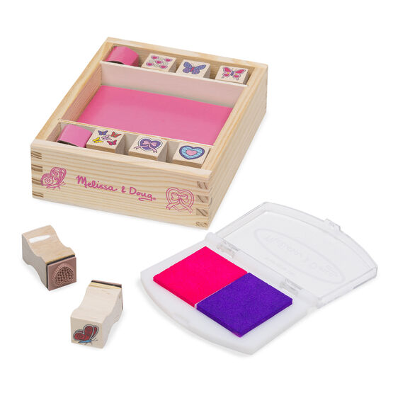 Melissa and Doug Wooden Stamp Set - Butterflies and Hearts