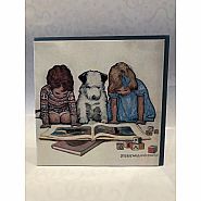T.J. Whitneys Card Boy and Girl Reading with Dog